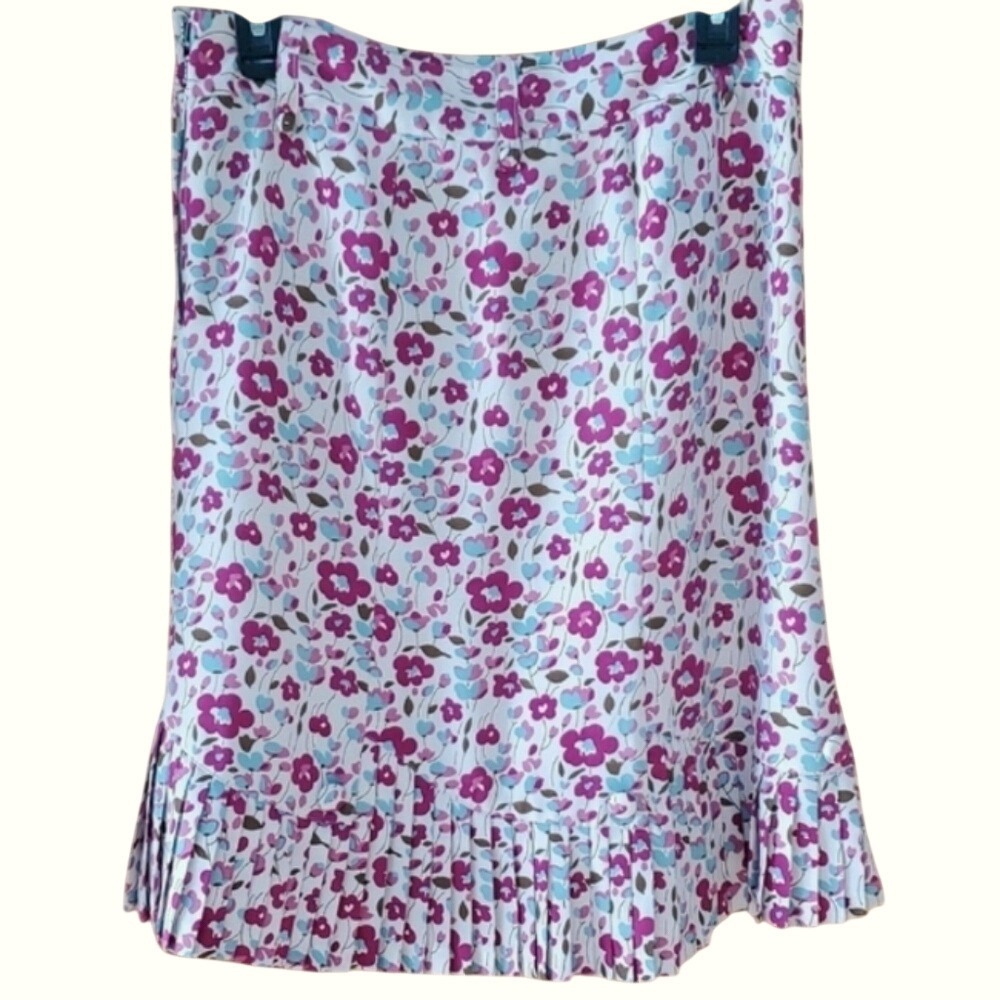 Marc Jacobs‎ 100% Silk Floral Pink Pleated Midi Skirt Size 8 Cottagecore